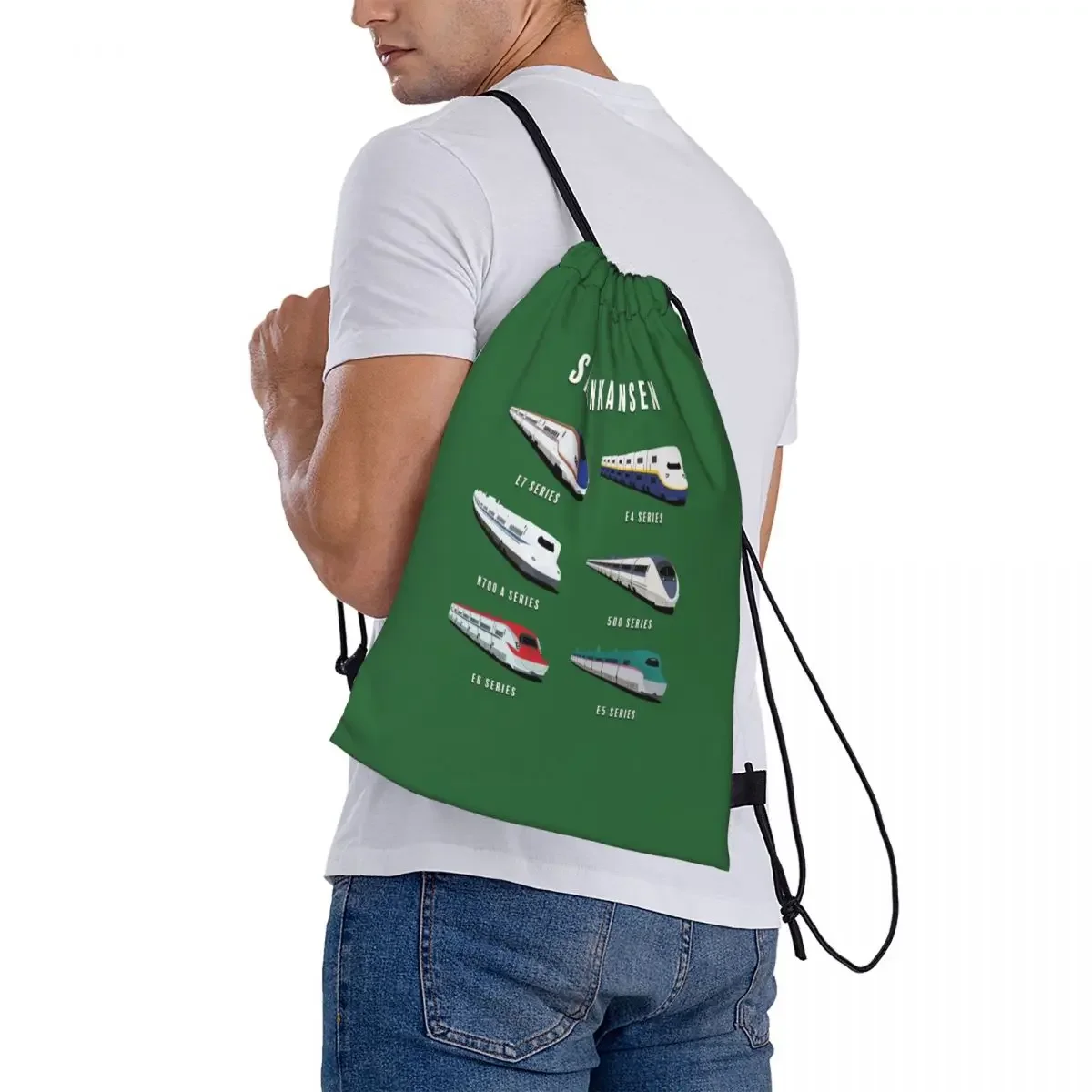 Japanese Shinkansen Bullet Trains Artwork Backpacks Casual Drawstring Bags Storage Bag Book Bags for Travel School