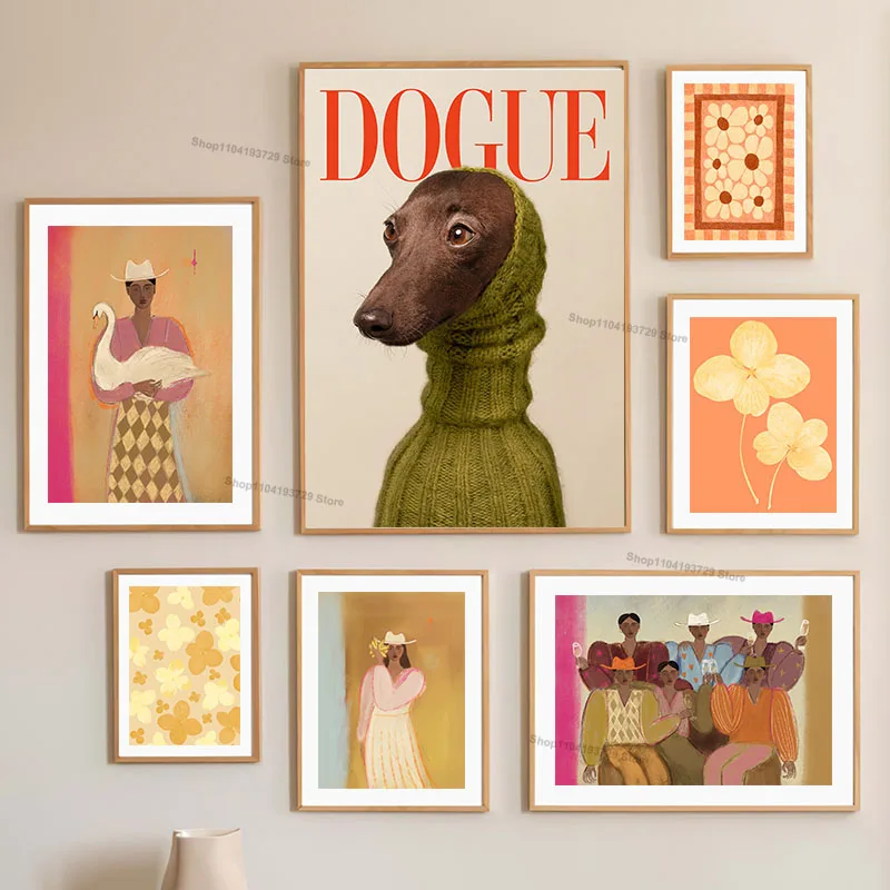 Fashion Girl Dog Goose Flower Abstract Posters And Prints Wall Art Canvas Painting Hotel Bar Pictures For Living Room Home Decor