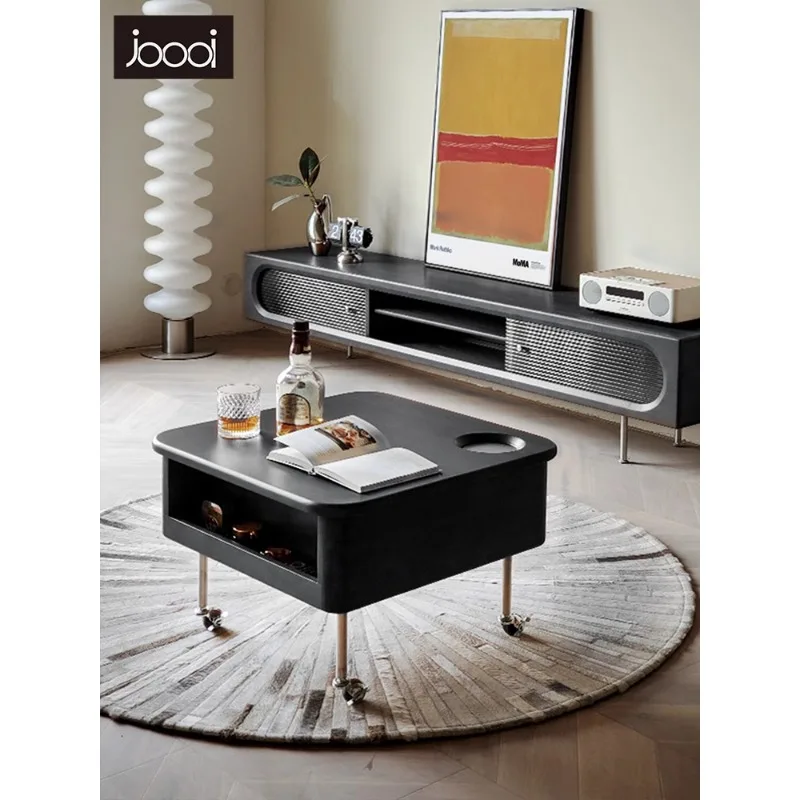 Lifting mobile coffee table small apartment modern simple solid wood multi-functional storage coffee table living room