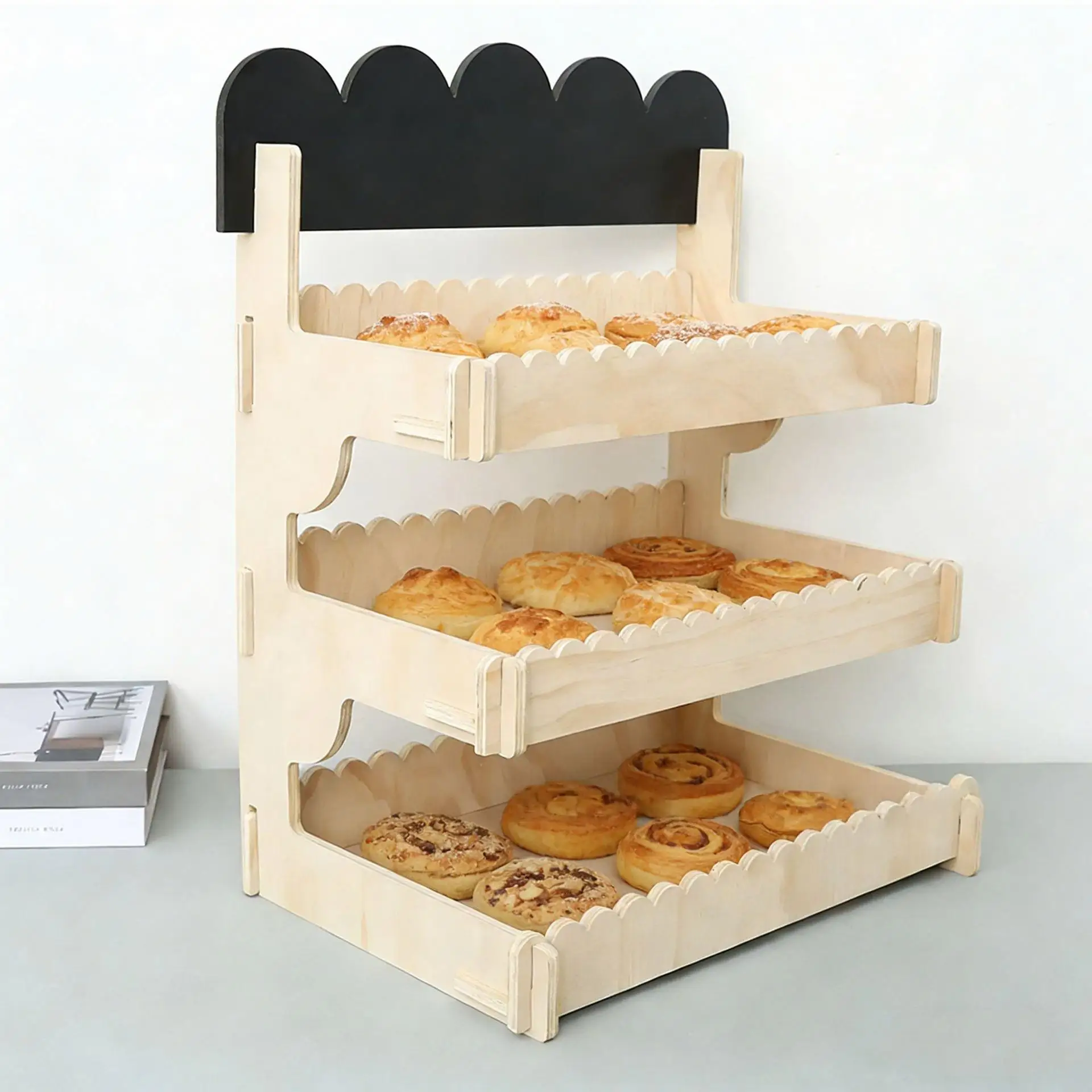 Wooden Display Stand, Multi-purpose Halloween Dessert Storage Rack, Portable Card Holder, Wooden Decor Stickers