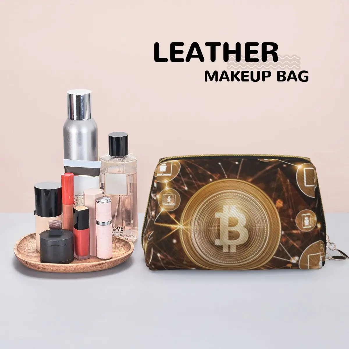 Bitcoin BTC Cryptocurrency Crypto Blockchain 1 Women Cosmetic Bag Travel Makeup Organizer Pouch Toiletry Storage Dopp Kit Case
