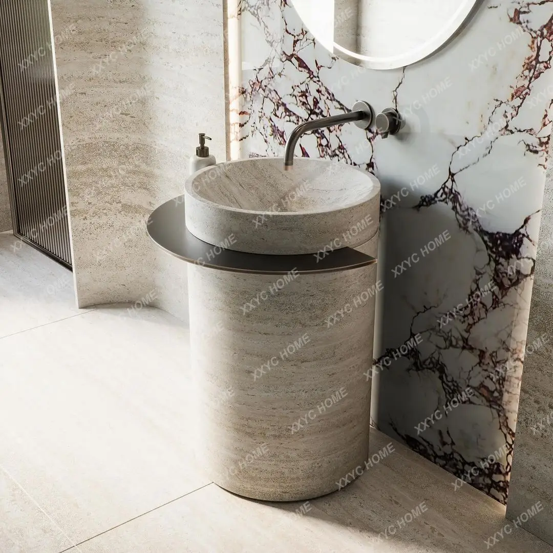 J Cylindrical Natural Marble Basin, Creative Modern Sink For Hotel Villa Bathroom, High Hardness Heat Resistant, Customizable