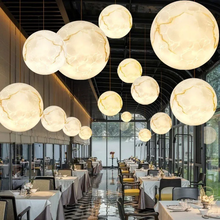 Marble Chandelier, Creative Spherical Lamp, Window Display, Restaurant Bar Counter, Spherical Moon Lamp Ceiling Chandelier