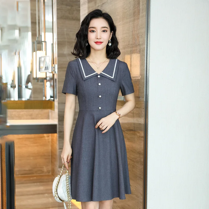 

Summer Gray Fashion Dress for Women, Short Sleeve, Elegant Professional Dress, Workwear, Slim Fit, Formal Women's Clothing