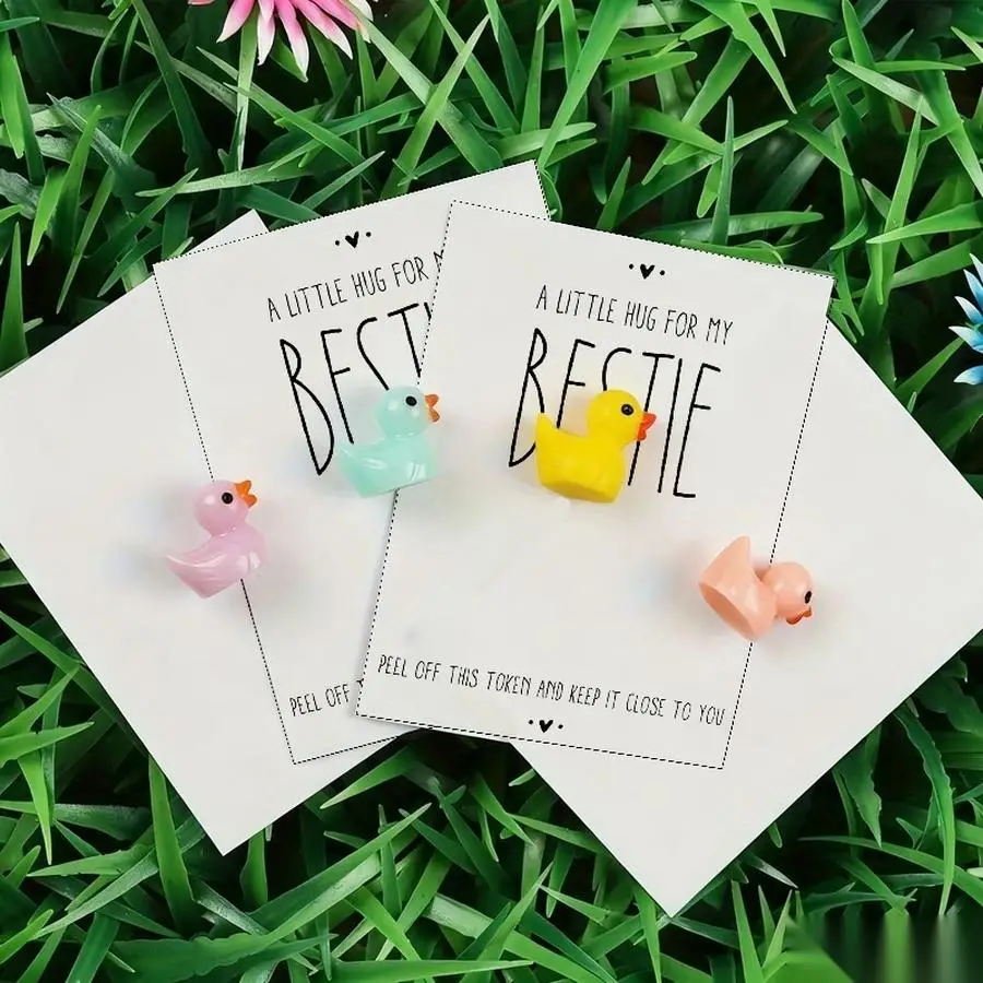 1/5/10/20/50/100pcs  Lucky Duck Pocket Hugs - Fantasy Theme Resin Charms with Inspirational Messages, Assorted Colors, Includes