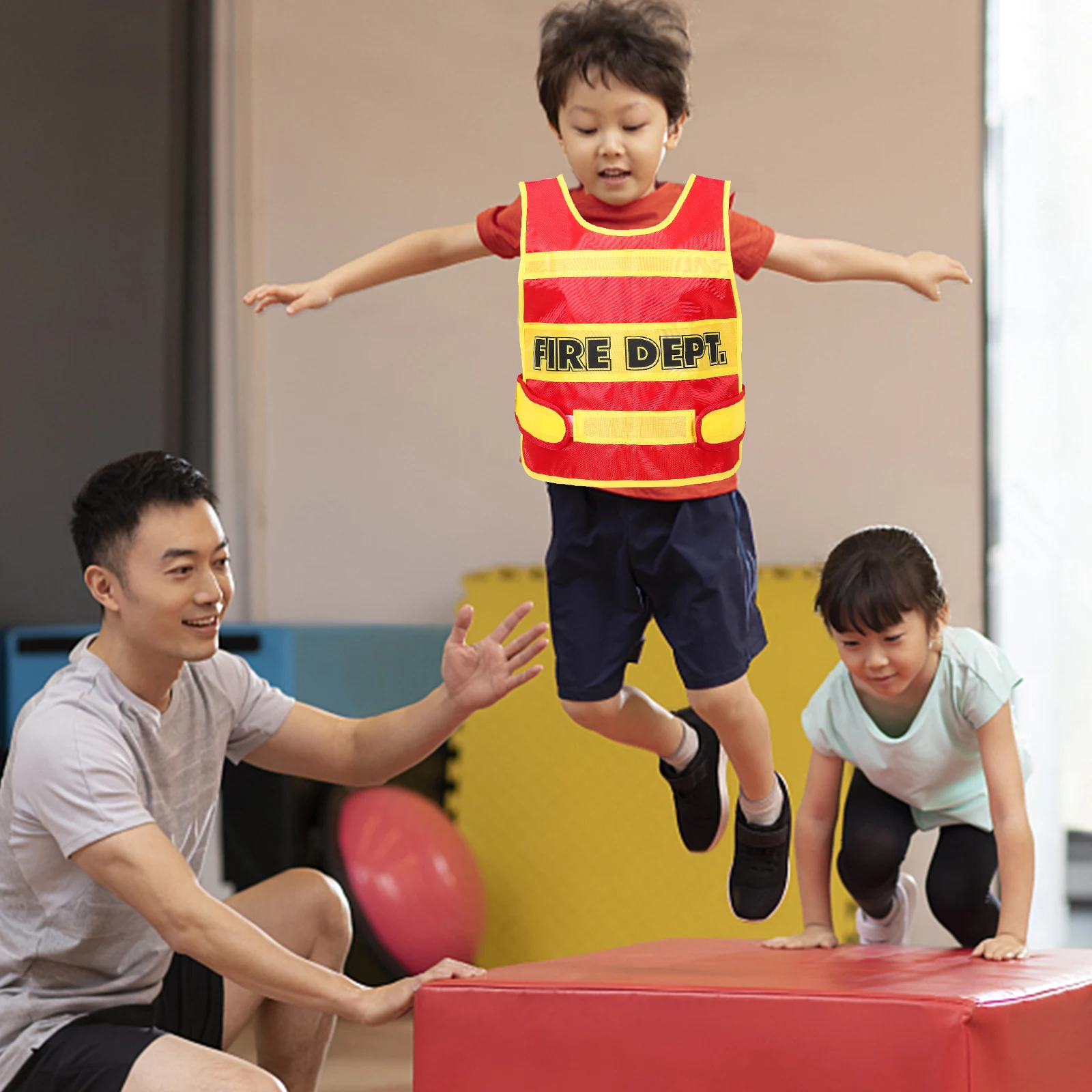 

Toddler Firefighter Costume Kids Props Vest Career Cosplay Soft Fabric Unique Design Birthday Gift Role Play Safe Wear