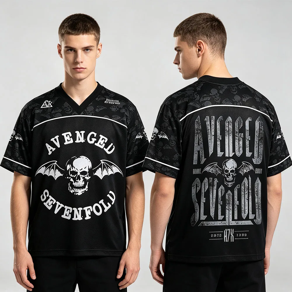Vintage Band Avenged Sevenfold Logo Print Jersey Summer Breathable Quick Dry Streetwear Unisex V-neck Short Sleeve Streetwear