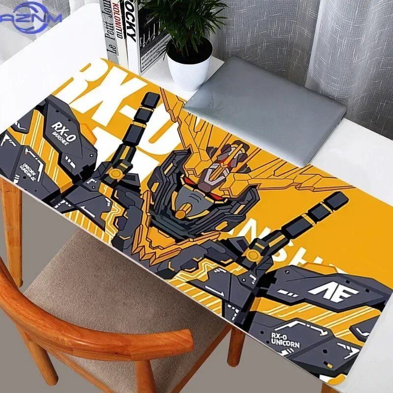 Anime Golden Black Mecha Mouse Pad, Rubber Non Slip Gaming Desk Mat, Bold Yellow Background Robot Art Mouse Pad for Desktop Game