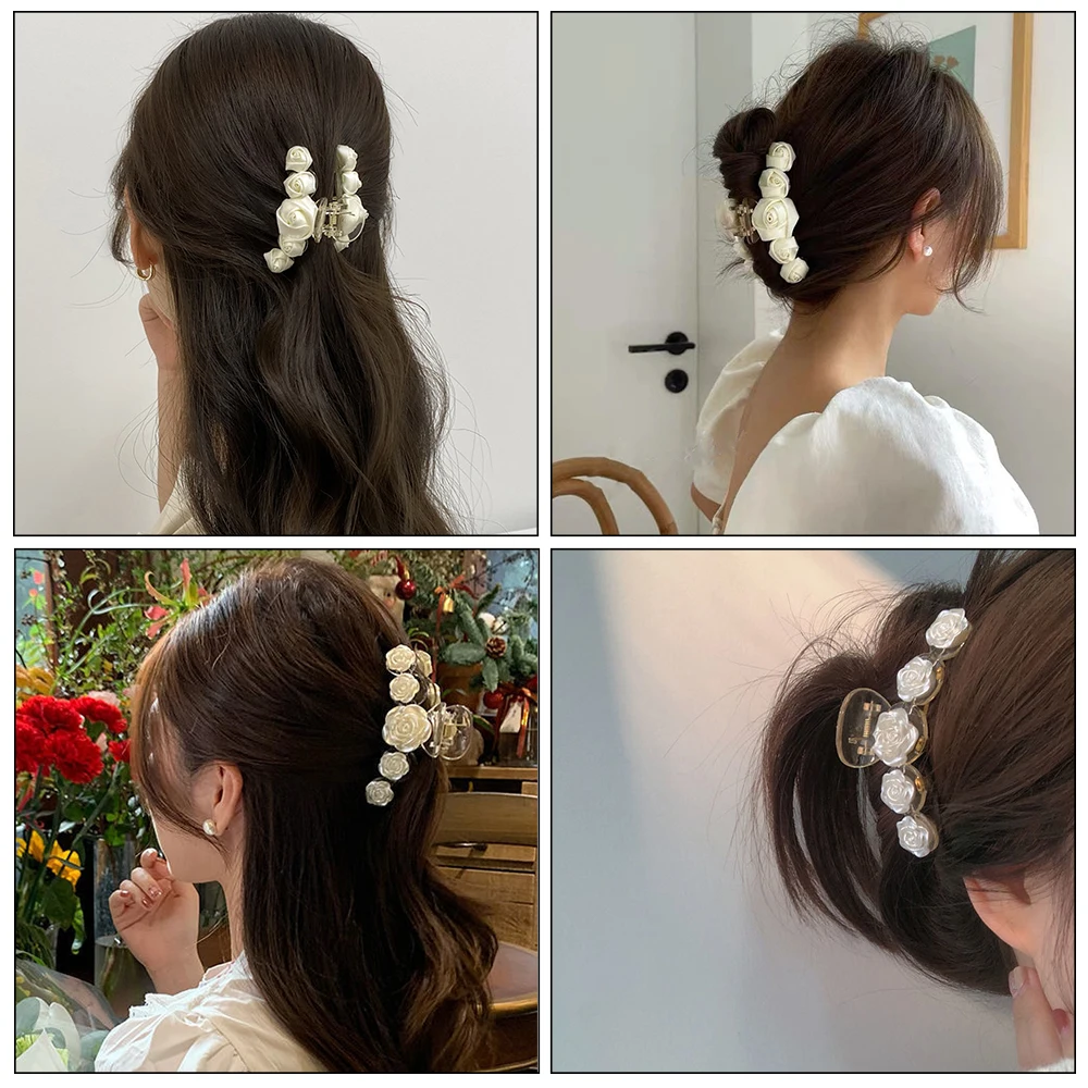 Awaytr Bruid Elegante Witte Roos Bloem Haar Claws Haar Clip Hoofddeksels Bloemen Haarspeld Bruids Bruiloft Haar Accessoires Ornament