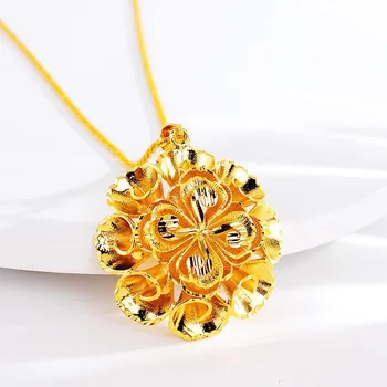 AU999 gold necklace women&#x27;s fashion retro big flower necklace 24K pure gold lady clavicle chain necklace girlfriend birthday gift