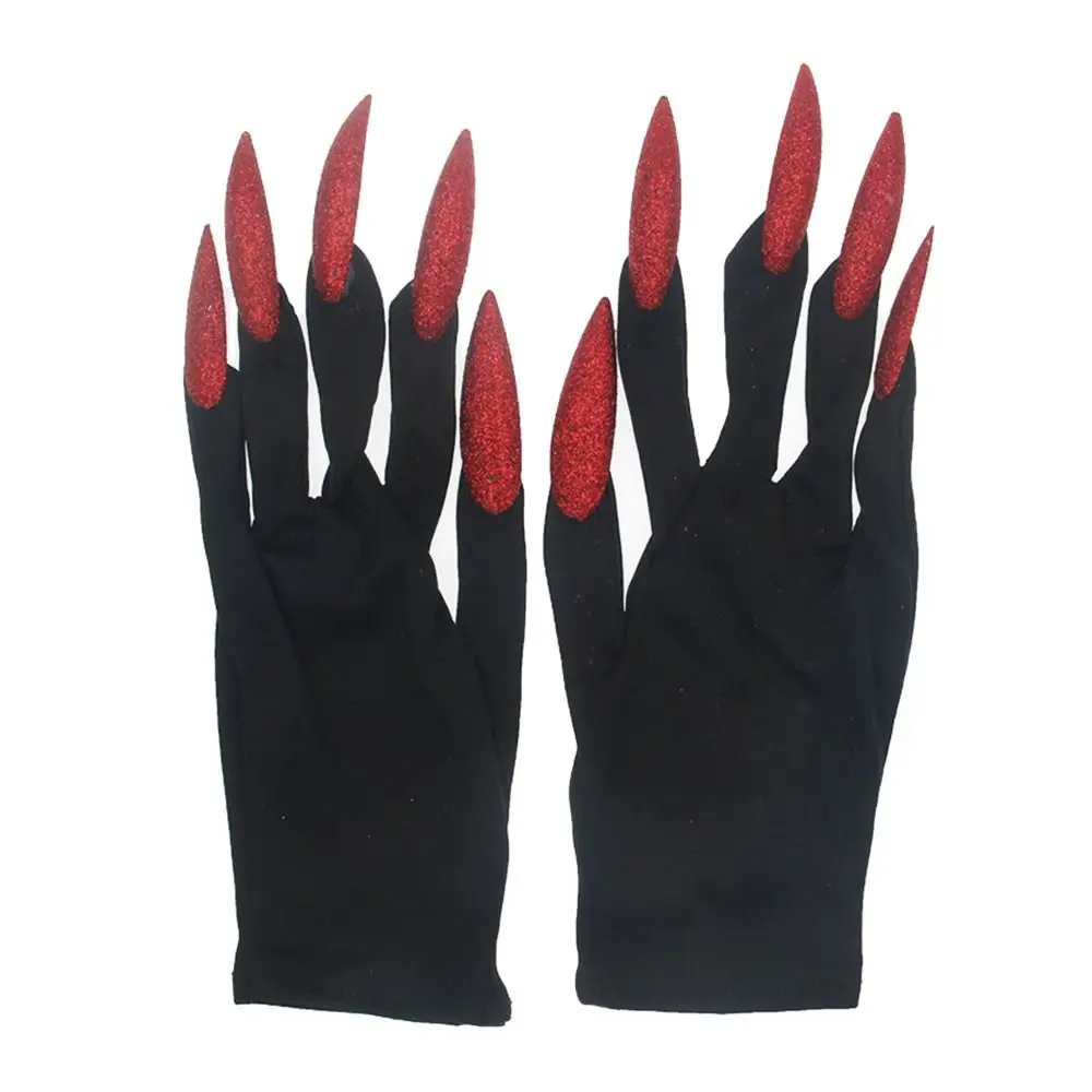 Halloween Gothic Long Nails Gloves Funny Festival Witch Cosplay Costume Party Scary Props Black Mittens Gloves With Claws