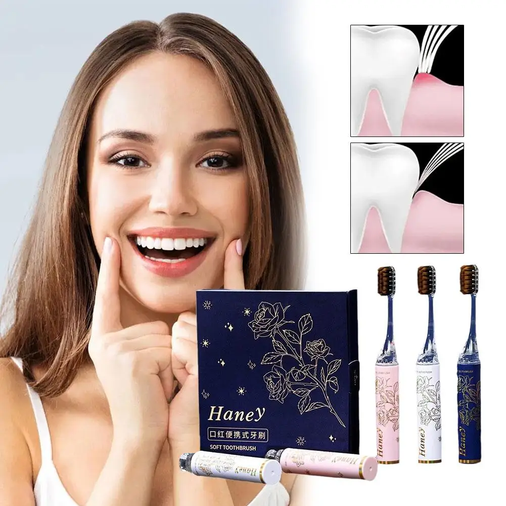 

Дорожная зубная щетка «Звездное небо» с цветочным узором, роскошный дизайн в стиле помады, портативная, с мягкой щетиной, для деловых поездок, компактная, для ухода за полостью рта