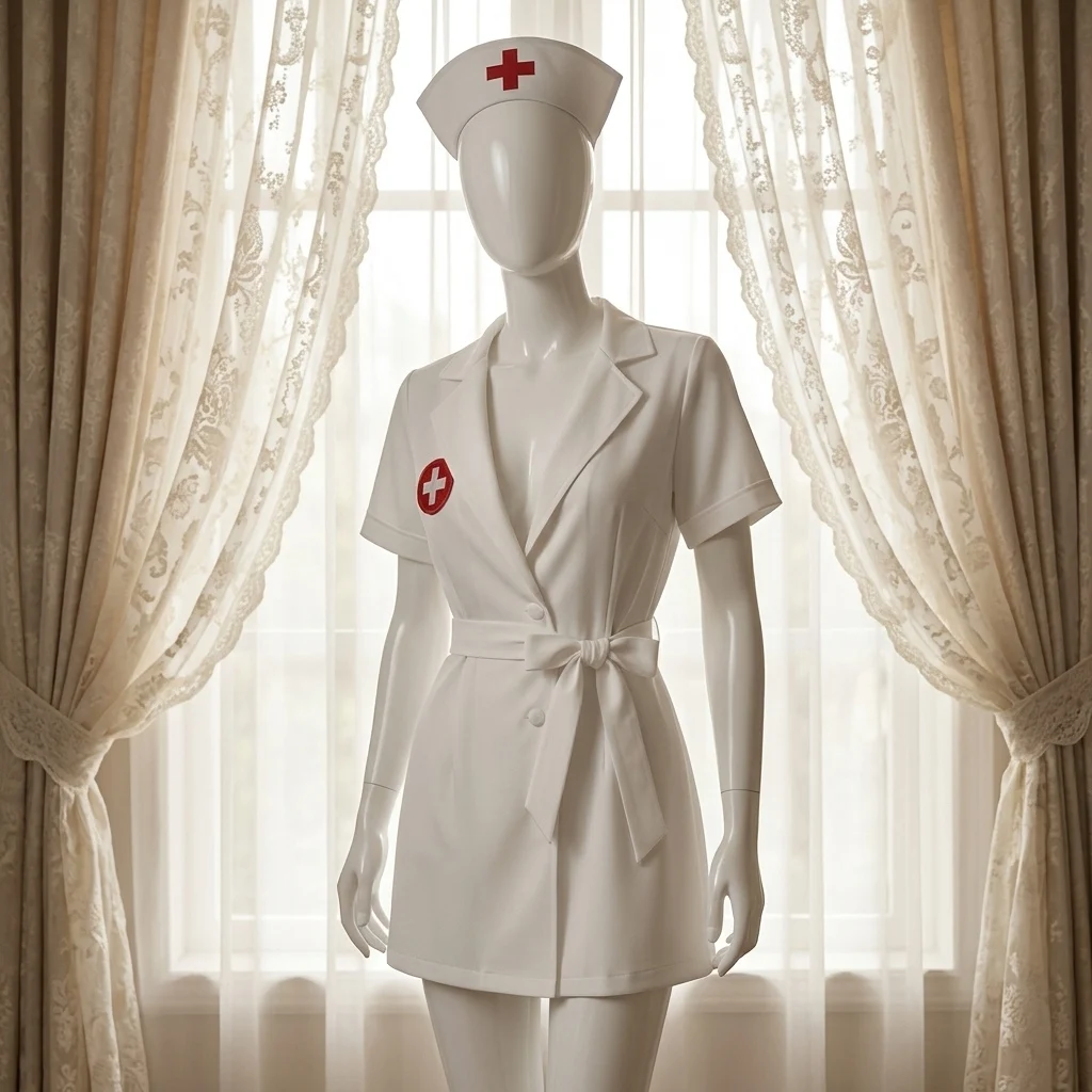Cosplay Naughty Nurse Uniform Set Women's Belted Mini Dress with Cross Heart Patch Nurse Cap for Halloween Role Play view 5