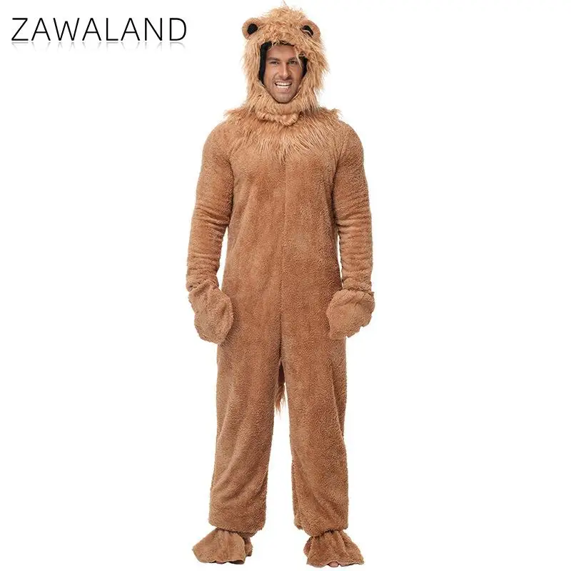 

Zawaland Adult Lion Costume Man Forest Animal Pajamas Suit Carnival Cosplay Jumpsuit Brown Performance Dress Up Disguise Outfit