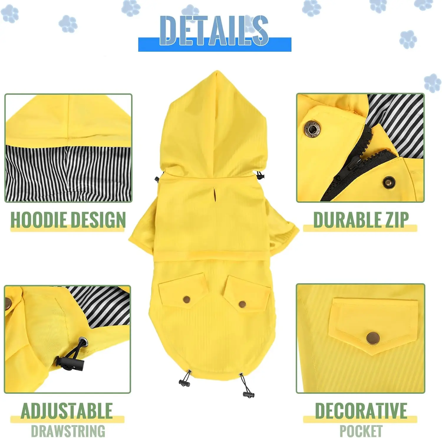 Dog Zip Up Raincoat with Reflective Buttons, Pet Jacket Windbreaker,Dog Raincoat for Large Dogs with Hood S-5XL Large Breed