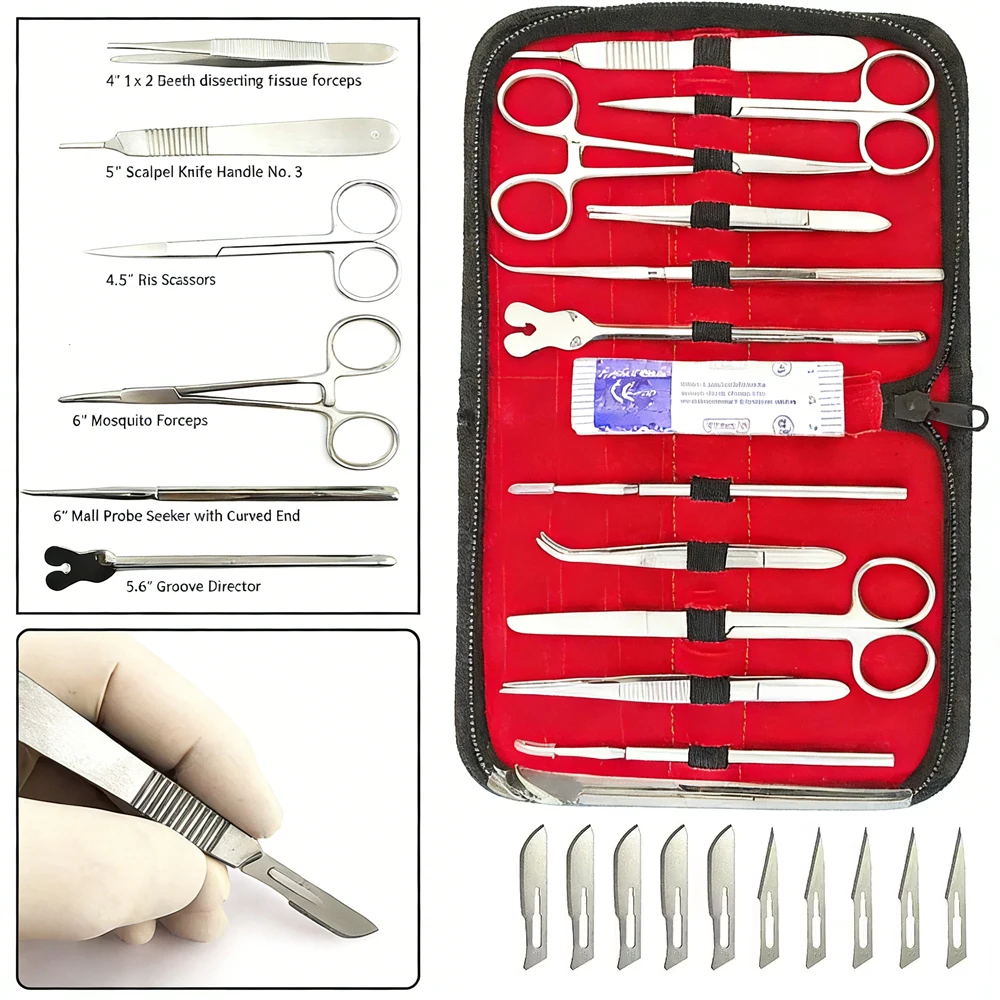 

22 Piece Anatomy Teaching Equipment Stainless Steel Probe Scissors Tweezers Student Experimental Tool Combination Kit