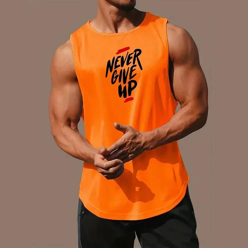 

Never Give Up Men's Running Vest Loose Mesh Quick Dry Breathable Muscle Training Bodybuilding Fitness Basketball Sport Tank Top