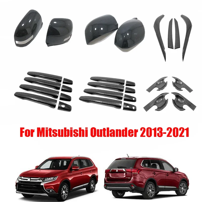 For Mitsubishi Outlander 3 2013-2021 ABS Carbon Fiber door handle bowl Rear View Rearview Side Mirror Taillight eyebrow Cover