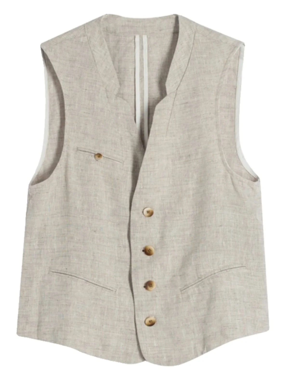 Gilet de costume en lin rétro pour femmes, mince et décontracté, avec épaulettes en v, en coton et lin, haut de transport, bouton unique, été