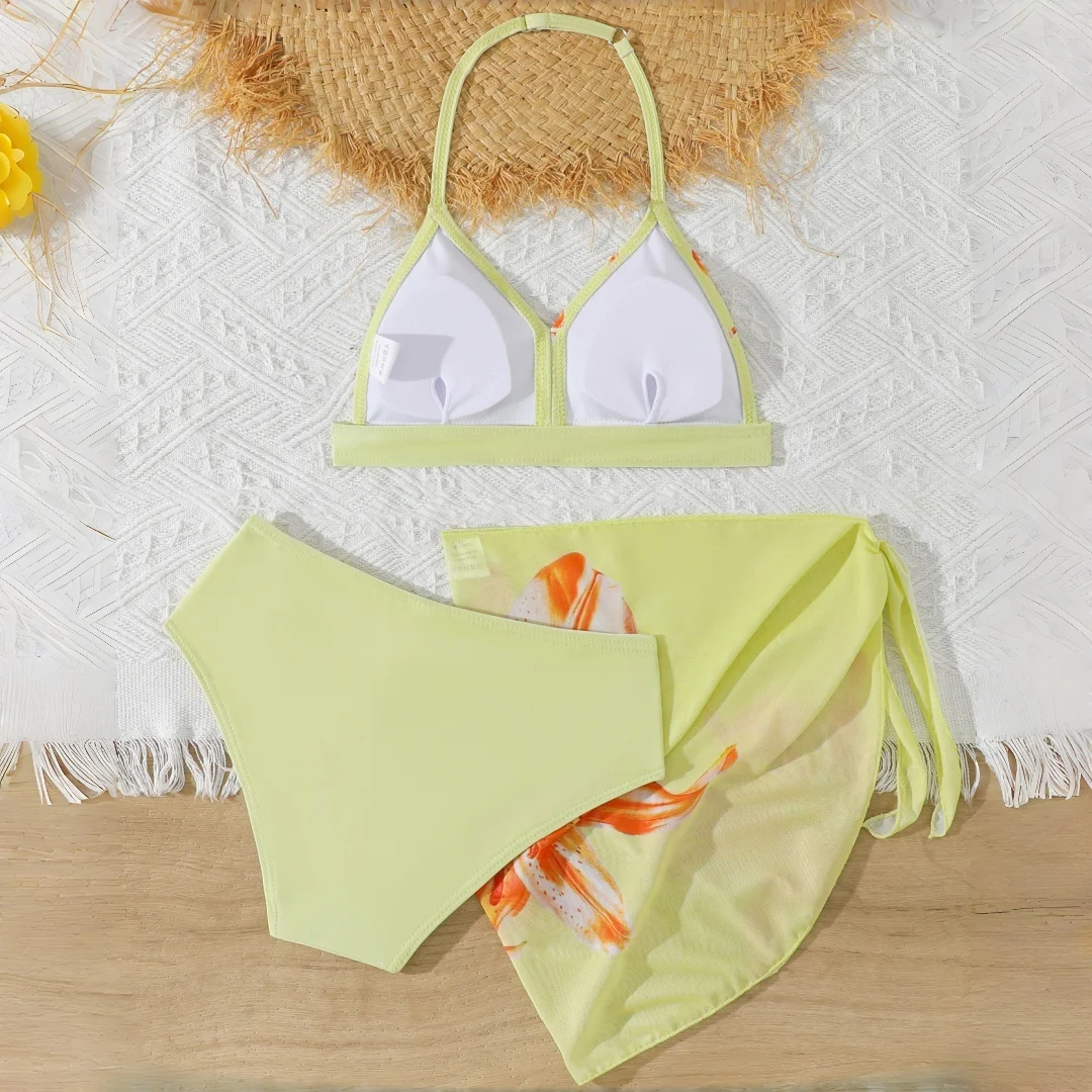 Teen Girls Three-Piece Swimsuits High Stretch Material And Adjustable Shoulder Straps Girl Swimwear Beach Outings Bathing Suit