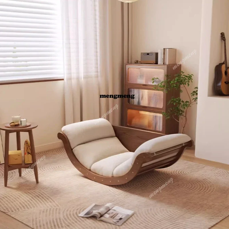 Hot sales Solid wood moon rocking chair adult lunch break recliner multi-functional coffee table balcony casual sleeping lazy so