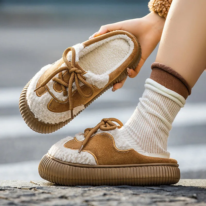 الشتاء المرأة نعال قماش سميكة الصوف الدافئة المنزل أحذية قطنية في الهواء الطلق سميكة سوليد الثلوج الأحذية منصة النعال داخلي #1