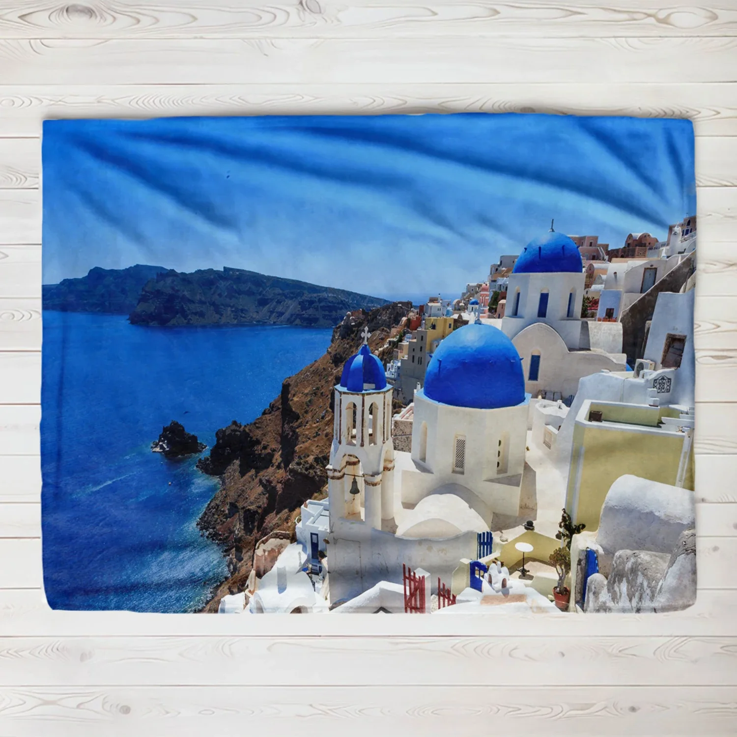 

Santorini Greece Printed Lightweight Blanket for Camping Sofa Bed Office AC Soft Leisure Throw