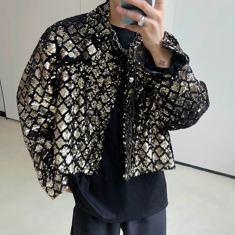 

Men's Sequined Long-Sleeved Suit Jacket American Retro Fashion Trend High Street Loose Casual Breathable Niche Men's Tops