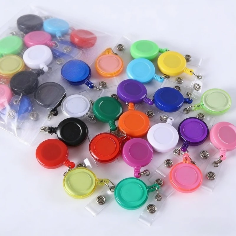 

5pcs/set Retractable Badge Reels Solid Color/Transparent Card Clips Round Plastic Shell Badge Reel Working Permit Pass Card Clip