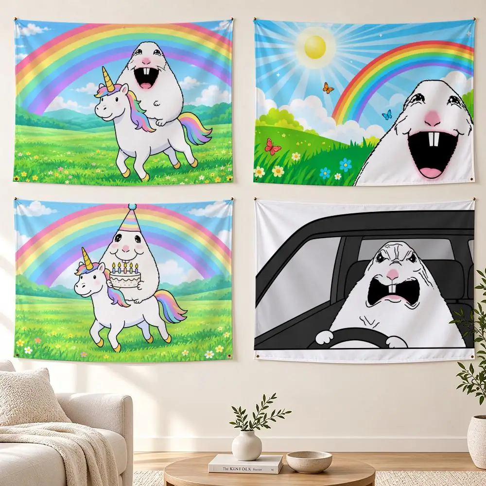Hamster Meme Sun Shines Flags Banner For Bedroom Outdoor Living Room Restaurant Bar Wall Decor Party