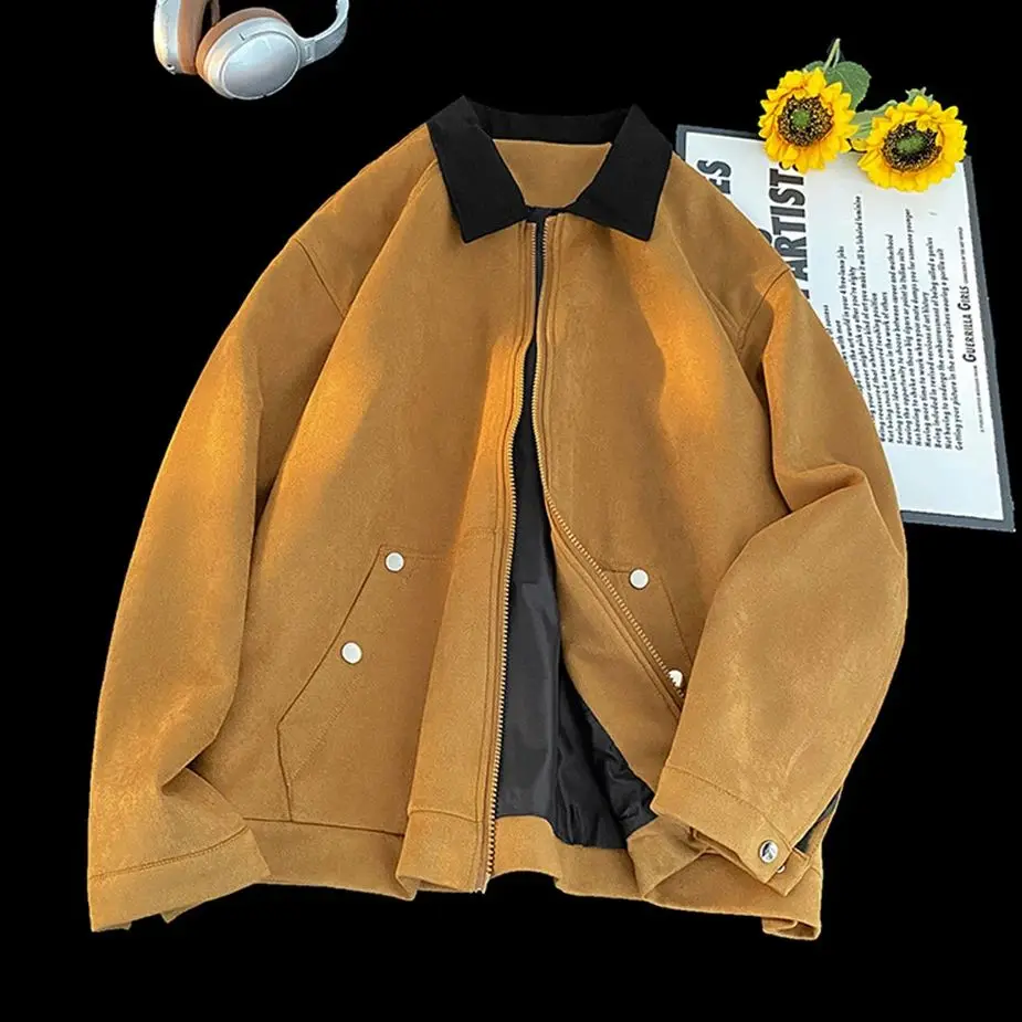 

Замшевая мужская лоскутная куртка с цветными блоками, новинка 2025, осень-зима, дизайн на молнии, повседневная верхняя одежда, тонкое пальто, модные мужские топы