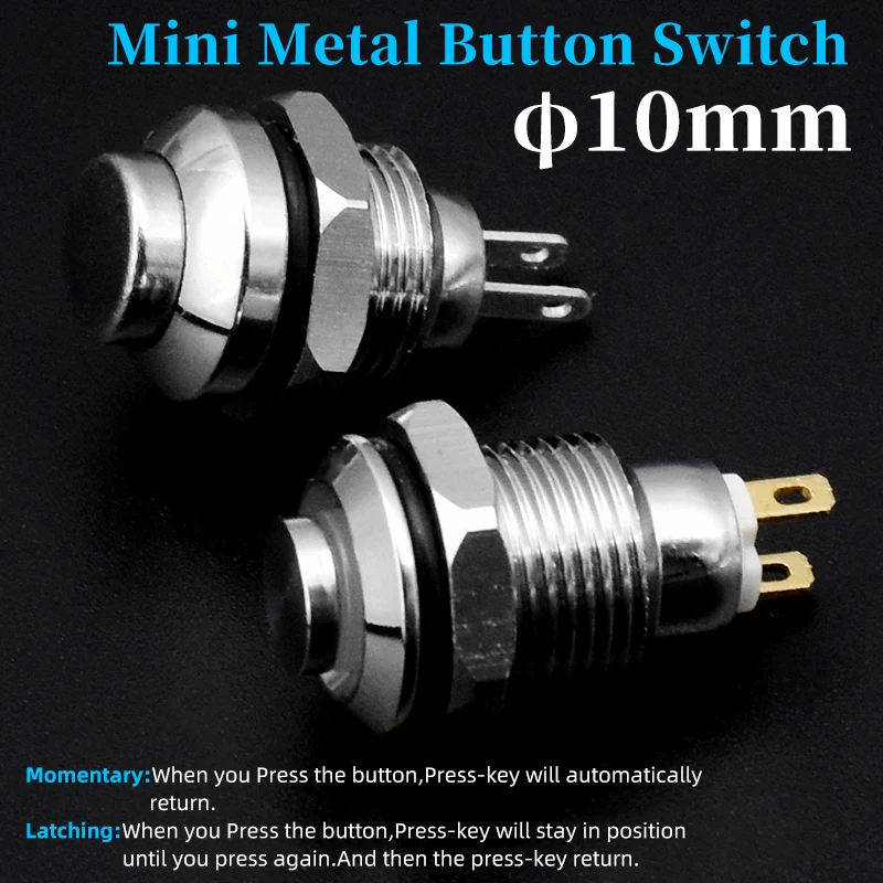 1pc10MM 2pin Panel Hole Metal Button Switch Power Push Button High Momentary Latching Soldering IP67 1NO - Image 6