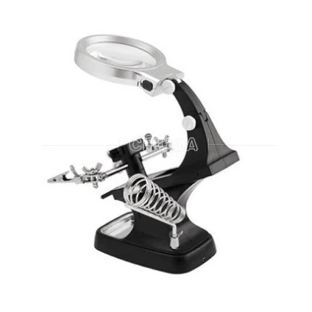 Red/Black Welding Magnifying+Glass LED Light 3X 4.5X Lens Auxiliary Clip Help Hand Desktop Magnifier Soldering Stand Repair Tool