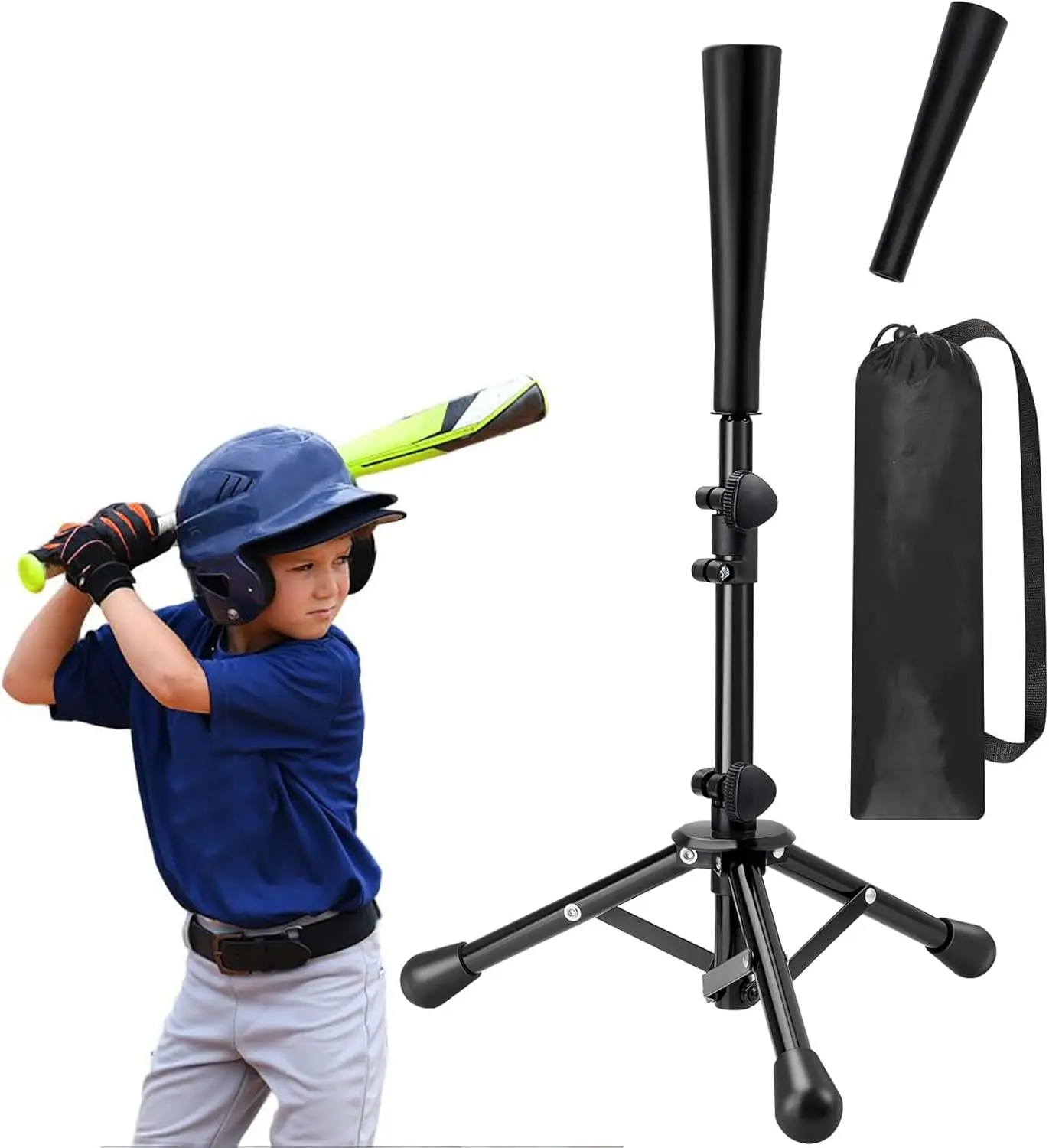 baseball-softball-practice-hitting-batting-tripod-stand-rubber-tee-collapsible-portable-with-carrying-bag