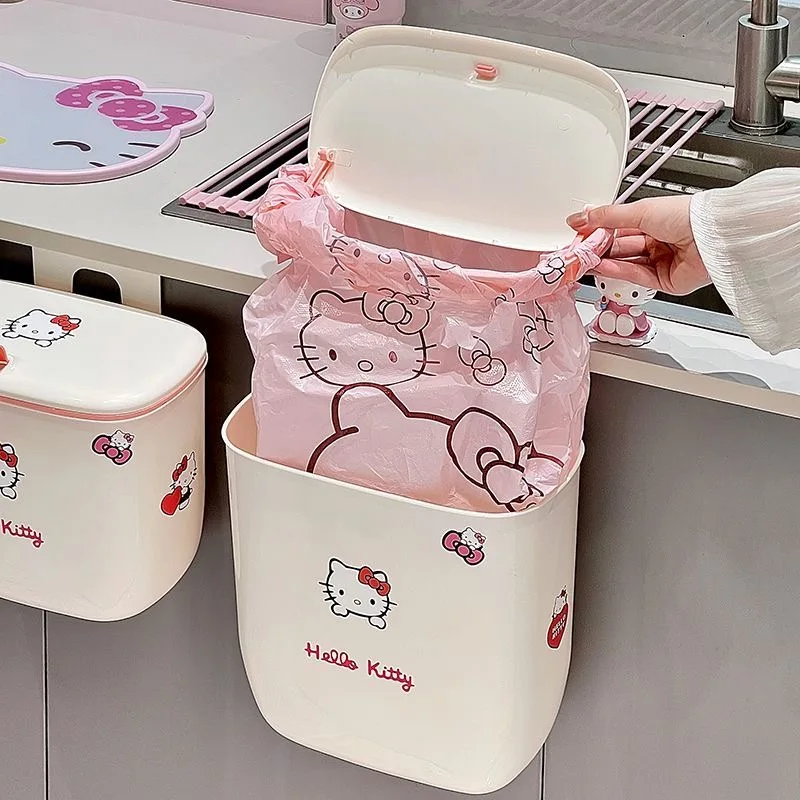 Kawaii Cartoon Waterproof Sticker Hanging Trash Bin Odor Block Flip Lid Trash Bin For Kitchen Use Bedroom Drawer Waste Basket view 3