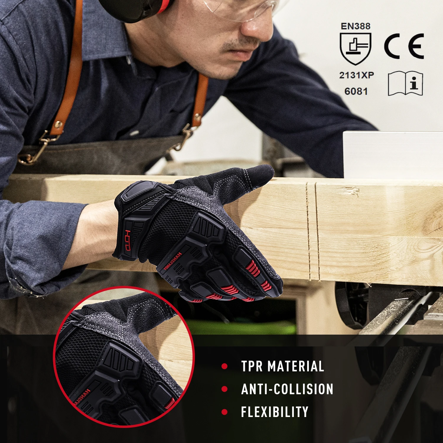 HANDLANDY Touchscreen TPR Impact Reducing PVC Reinforced Palm Non-Slip Breathable Mens Heavy Duty Work Gloves