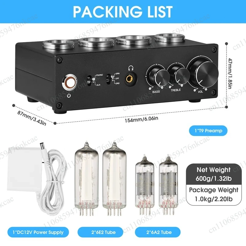 T9 tube phonograph preamplifier with 6E2, MM/MC input, suitable for vinyl turntable and high fidelity systems