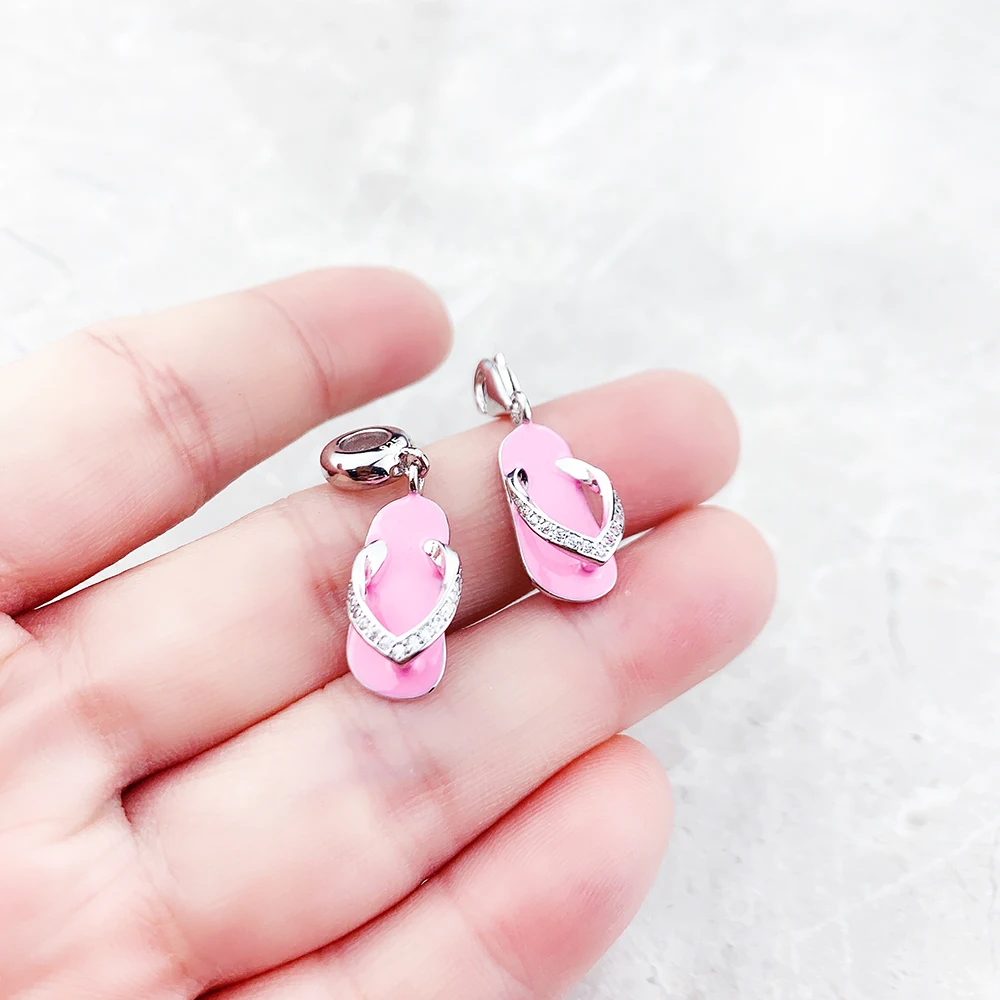 Dangle Charms Pendant Pink Flip Flops Slipper Winter Ethnic New 925 Sterling Silver