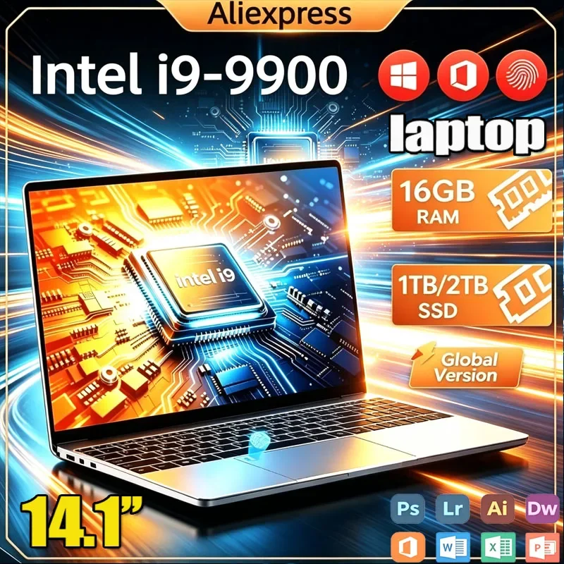14.1" Gaming Laptop Intel Core I9-9900 32GB+2TB Windows 11 1920x1080 HD Backlit Keyboard Ultra Slim Notebook Computer Office PC