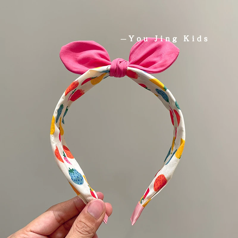 Korean strawberry bow children's hair clip girl wide edged sweet headband girl rabbit ear hair compression headband