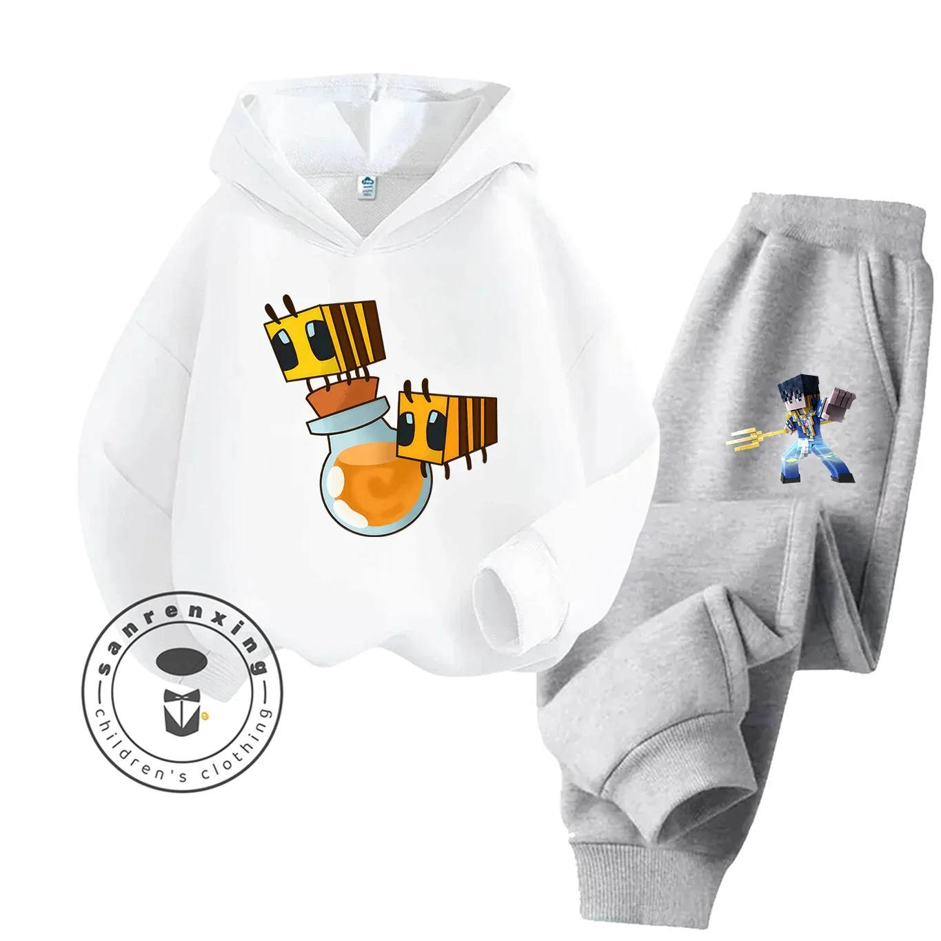 2025 جديد Hot البيع Minecraft 2D الكرتون المطبوعة هوديي مجموعة موضة للأطفال المراهقين بنين بنات عادية الخريف الشتاء