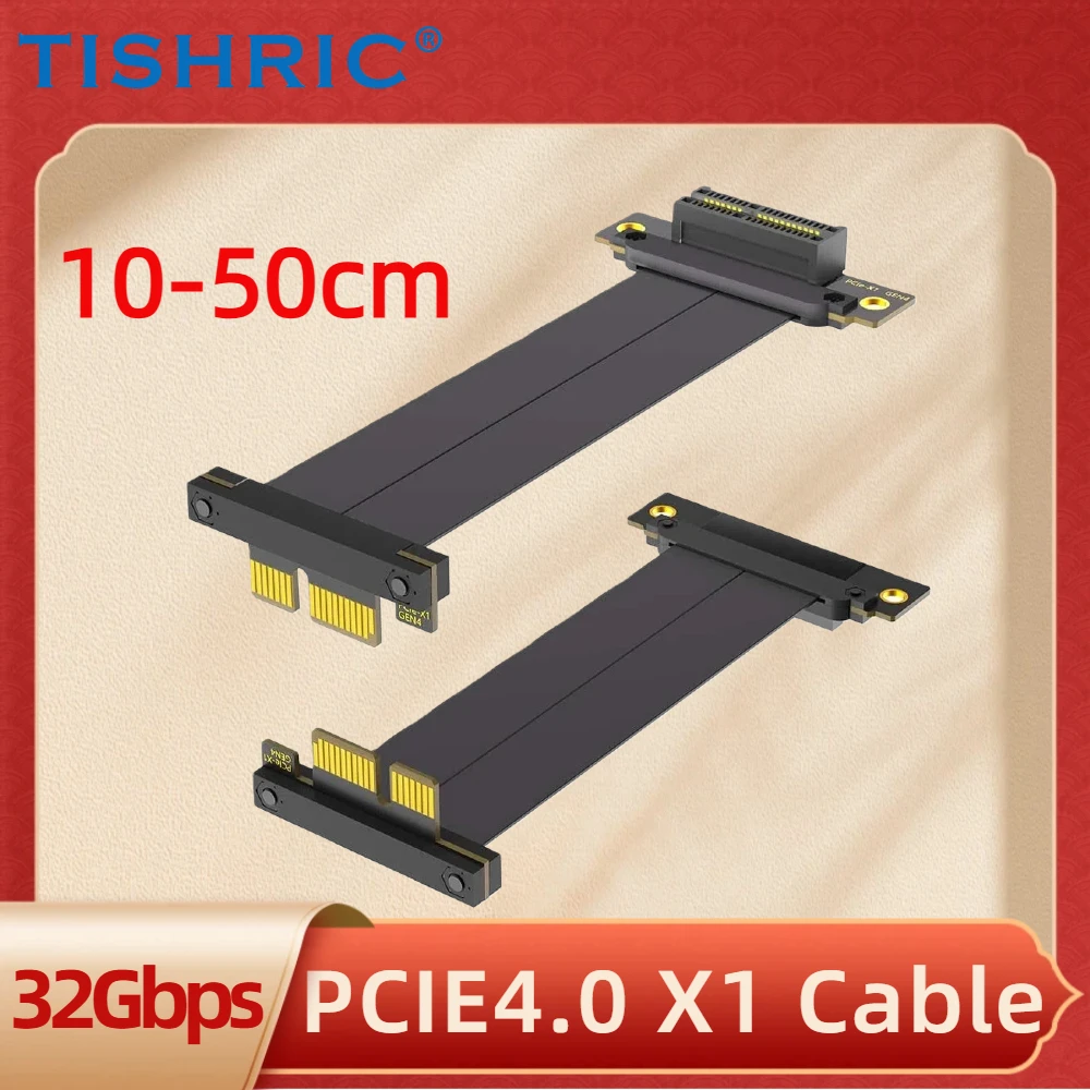 TISHRIC 10-50CM PCIe 4.0 1X zu 1X Riser-Verlängerungskabel PCI Express 1X 90 Grad Hochgeschwindigkeits-Extender für DMA-Server Industrie