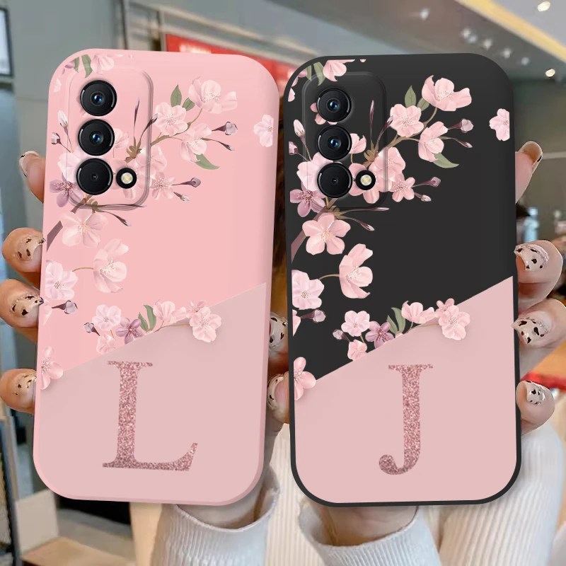 For Realme GT Master Edition Case Letter Soft TPU Cover Beautiful Flower Initial Alphabet Funda For Realme Q3 Pro Carnival Shell