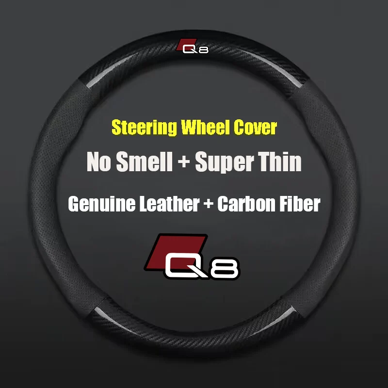 

For Audi Q8 38cm Non-slip Car Steering Wheel Cover Carbon Fiber Ultra-thin Leather Auto Interior Accessories