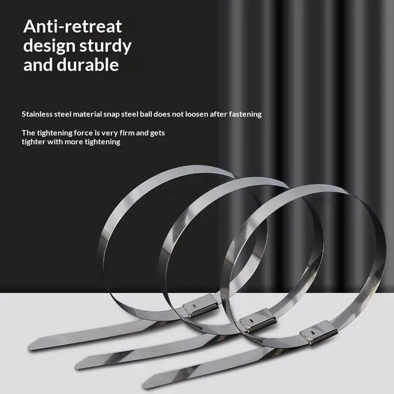 100Pcs Metal Zip Ties Stainless Steel Heavy Duty Multi-purpose Self-locking Cable Zip Ties Strap Self Locking Fastening Rings
