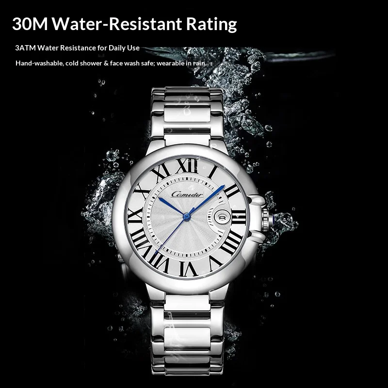 Orologio da uomo con palloncino blu, impermeabile, alla moda, da lavoro, al quarzo, da uomo, con numeri romani