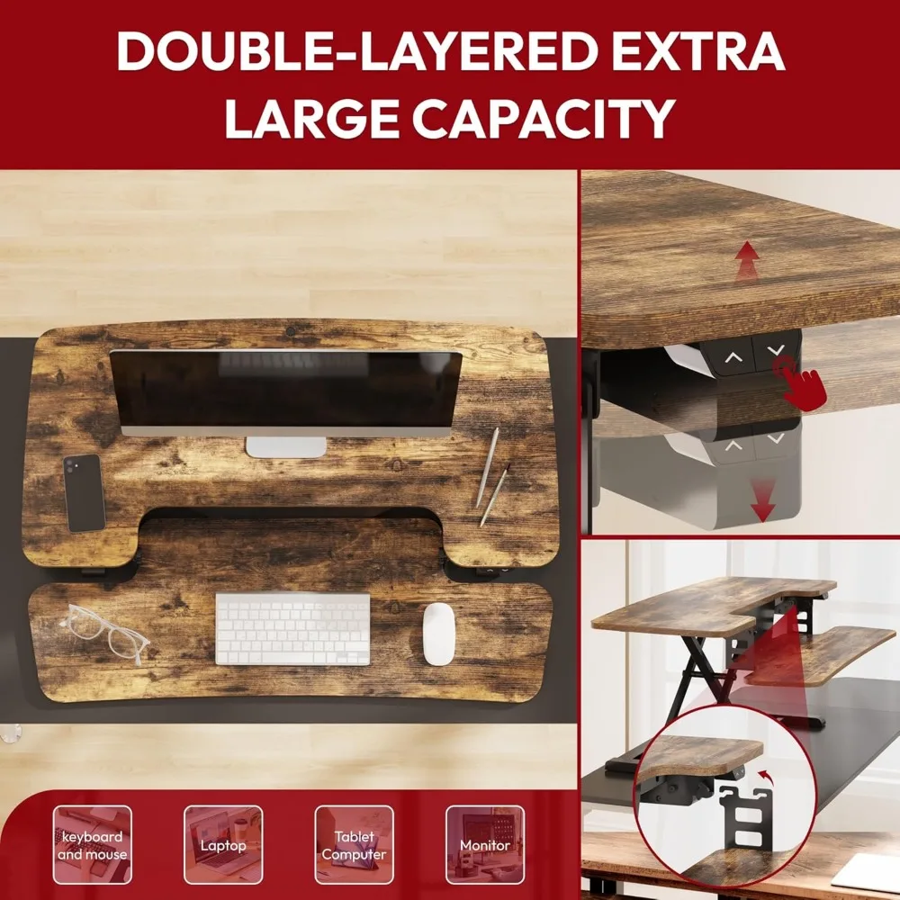 Electric Motorized Height Adjustable Standing Desk Converter 42 for Dual Monitors and Laptop, Ideal for Office and Home Use