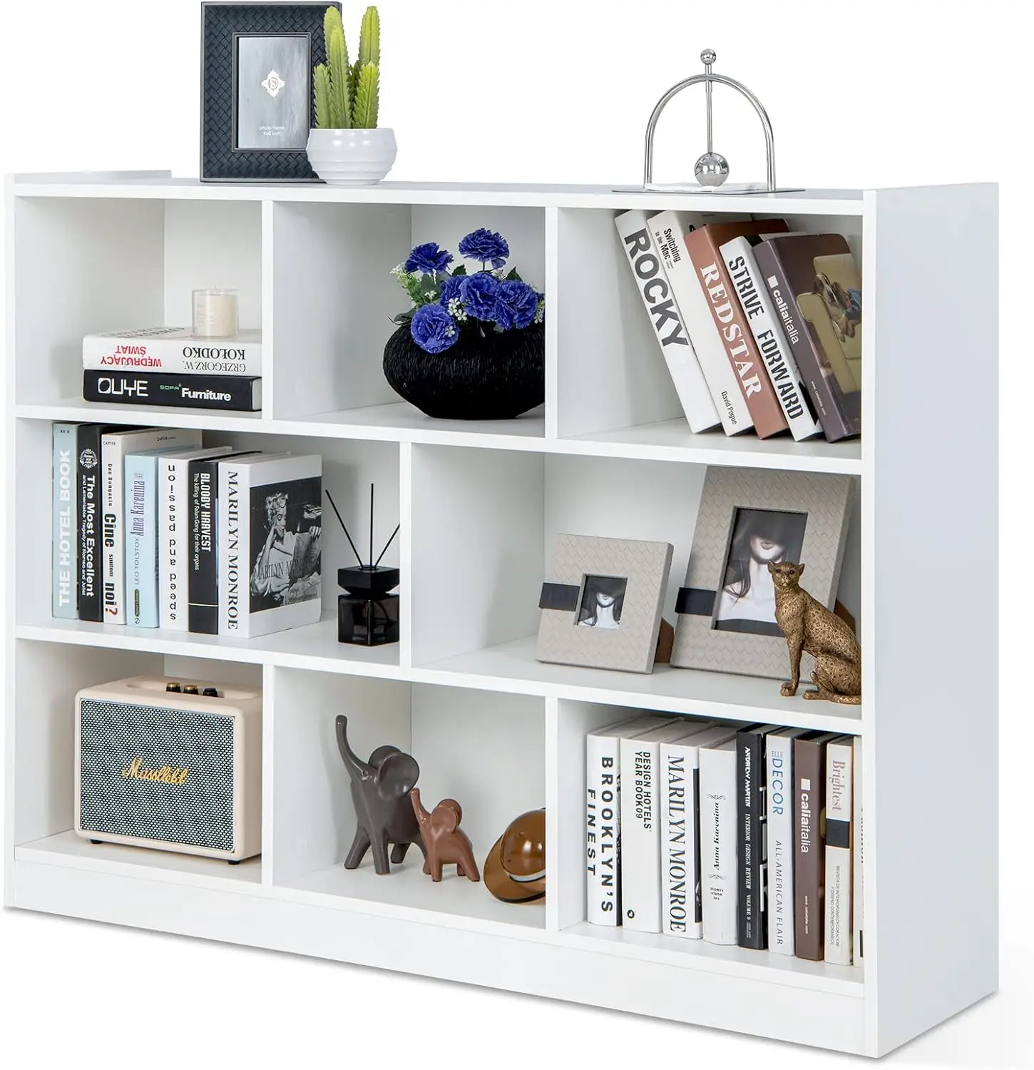 8 Cube Bookcase, Freestanding 3-Tier Open Bookshelf, Modern Storage Display Cabinet, Wood Cube Storage Organizer for Liv