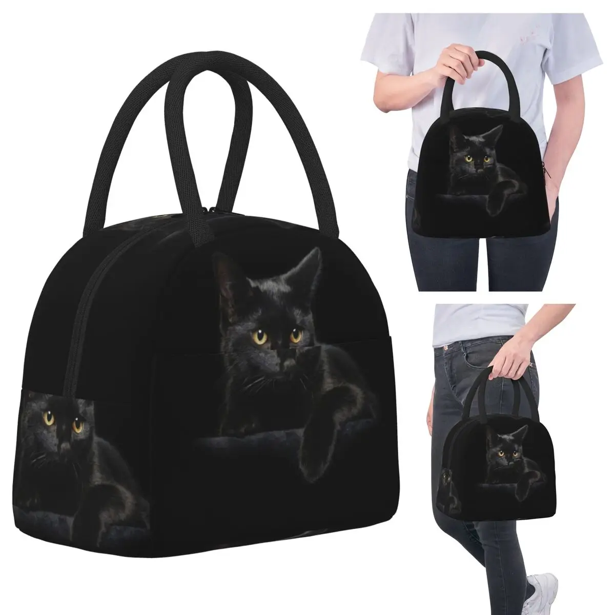 

Black Cat Insulated Lunch Bag for Women Office Cooler Thermal Food Box Tote Leakproof Lunch Boxes Container