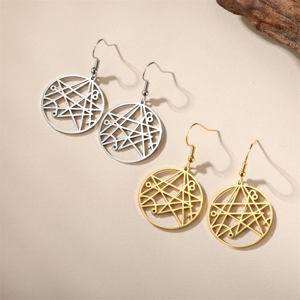 Necronomicon Earrings Satanic Pendant Stainless Steel Dangle Drop Earrings Women LOVECRAFT CTHULHU patchsatanic Jewelry New